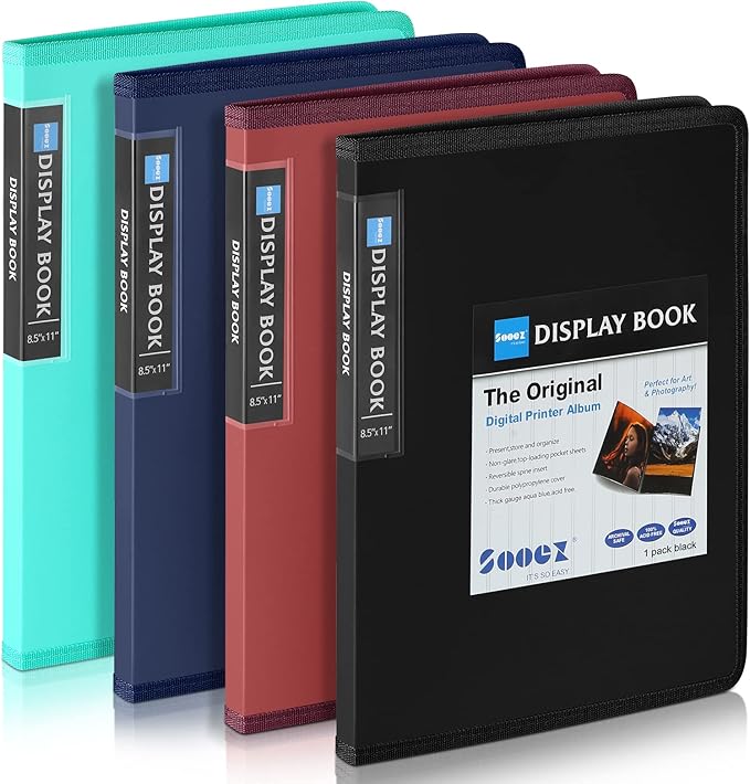 Sooez 30-Pocket Binder with Plastic Sleeves 8.5x11,Heavy Duty Art Portfolio | Folder with Clear Sheet Protectors, Display 60 Pages, Presentation Book for Artwork, Document Organizer Binder - 4 Pack by Sooez