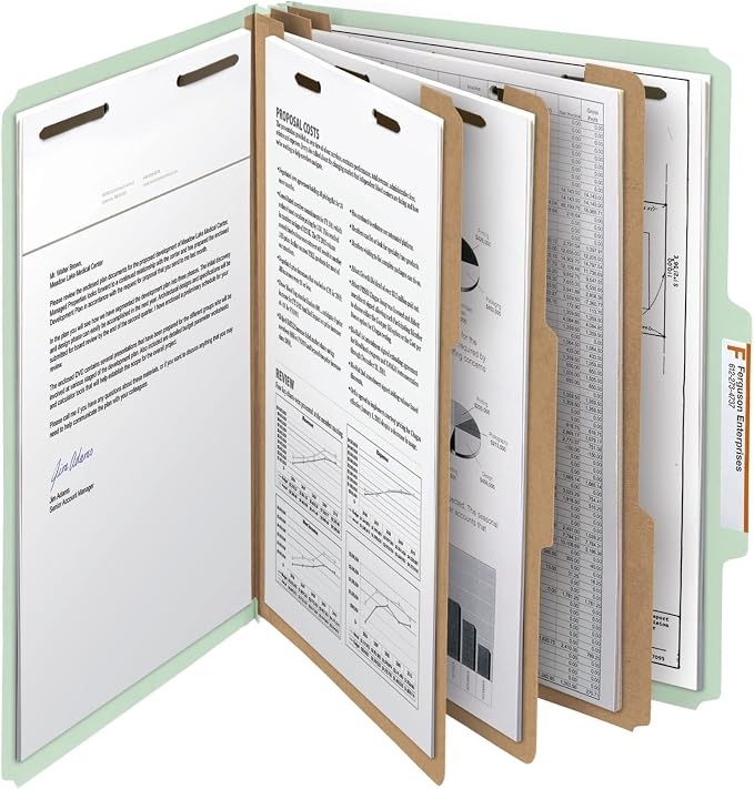 Smead 100% Recycled Pressboard Classification File Folder, 3 Dividers, 3" Expansion, Letter Size, Gray/Green, 10 per Box (14093) - Image 8