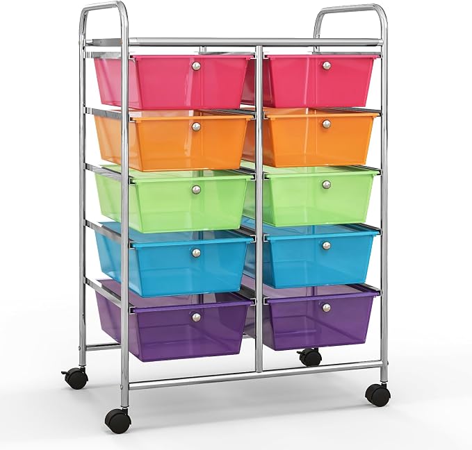 Giantex 10 Drawers Rolling Cart, Classroom Organizers, Storage Cart with Wheels, for Teacher Office Home School Supplies Tool Craft Art Paper - Image 9