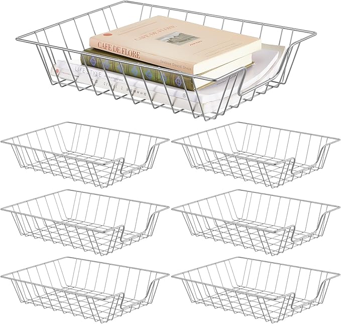 Yeaqee 6 Pcs Letter Tray Classroom Paper Trays,14'' X 10'' X 3'',Silver by Yeaqee