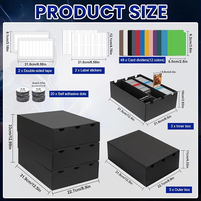 AOBOPLE Trading Card Storage Box,9000+ Cardboard Sports Card Boxes | Bulk Card Boxes with 48 Card Dividers,Labels +Tape,Stackable,Card Organizer for MTG TCG PTCG Sport Cards - Image 4