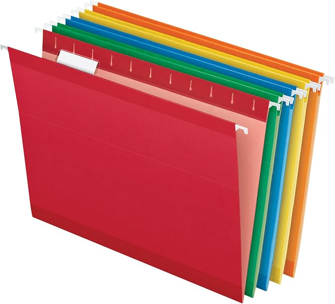 Pendaflex Reinforced Hanging Folders, Letter Size, Assorted Colors (Green, Blue, Red, Yellow, Orange) 1/5 Cut & Portable File Box with File Rails, Hinged Lid with Double Latch Closure - Image 2