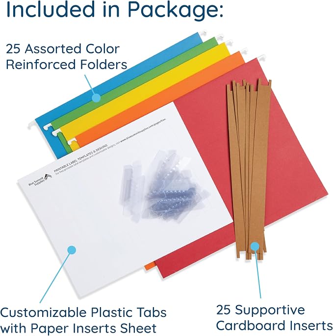Blue Summit Supplies 25 Expandable Hanging File Folders, 1", Assorted | Letter size, 11pt, 1 in expansion, reinforced, tabs included, for bulky files, charts, and manuals - Image 3
