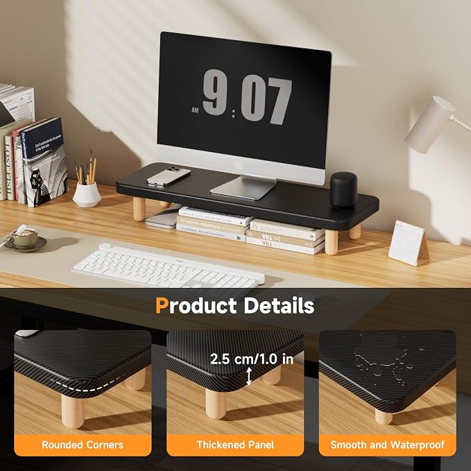 Monitor Stand Riser, 24 Inch Wood Desk Organizer with Monitor Stand & Storage Computer Monitor and Laptop Riser Multifunctional Laptop Stand Desk Organizer for Office Home Screen/Laptop/PC (Black) - Image 2