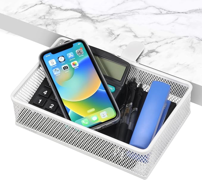 Under Desk Drawer, Clamp on Desk Organizer Under Table Hanging Desk Storage | 2 ways to clamp on: desk side or leg. Under desk organizer, clamp on desk drawer, basket hanging under table shelf, no-drill by Aurynns