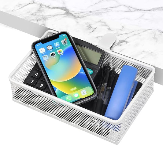 Under Desk Drawer, Clamp on Desk Organizer Under Table Hanging Desk Storage | 2 ways to clamp on: desk side or leg. Under desk organizer, clamp on desk drawer, basket hanging under table shelf, no-drill by Aurynns