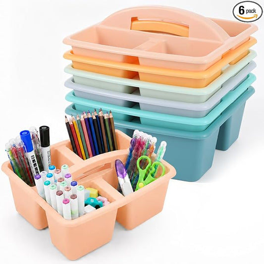 6 Pack Assorted Colors Classrooms Caddy 4 Compartment Classroom Caddy Compartment Caddies Set Table Caddies Classrooms with Handle for Classroom Organization Table Desk Office Supplies(Boho) by Yakydesign