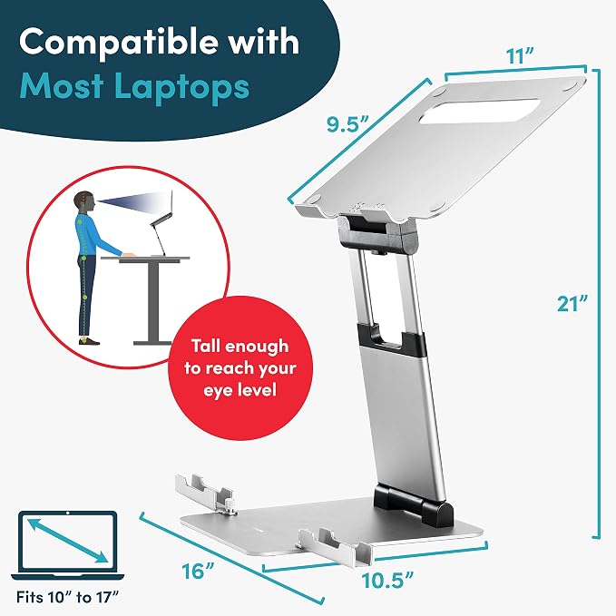 Lifelong 20" Tall Adjustable Laptop Stand with Phone & Tablet Holder | Ergonomic Aluminum Laptop Riser, Portable Foldable Computer Stand, Fits 10-17” Laptops for Desk - Image 5