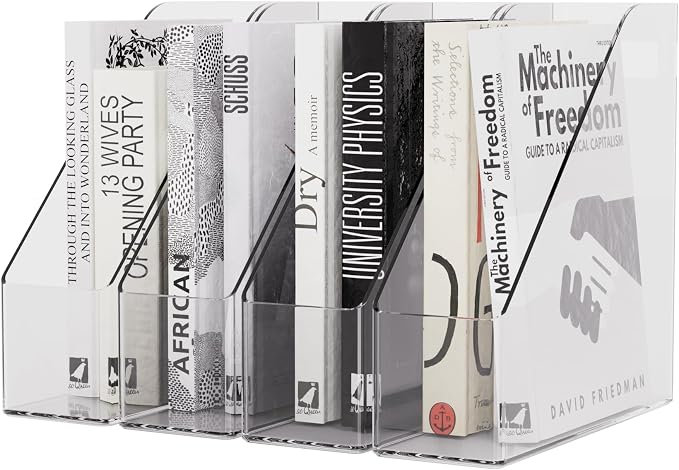 Magazine Holder, Clear Plastic Vertical File Magazine Organizer, Desktop File Magazine Book Storage Shelf for Office Desk (4PCS) by Unknown