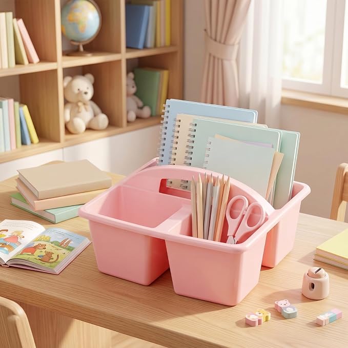 Kathfly 6 Pack Classroom Caddy Organizer with Handle, Plastic Art Craft Cleaning Caddy Bulk, Small Multipurpose Supply Organization Storage Basket for Table Desk Office Pencil Teacher (Macaron Color) - Image 6
