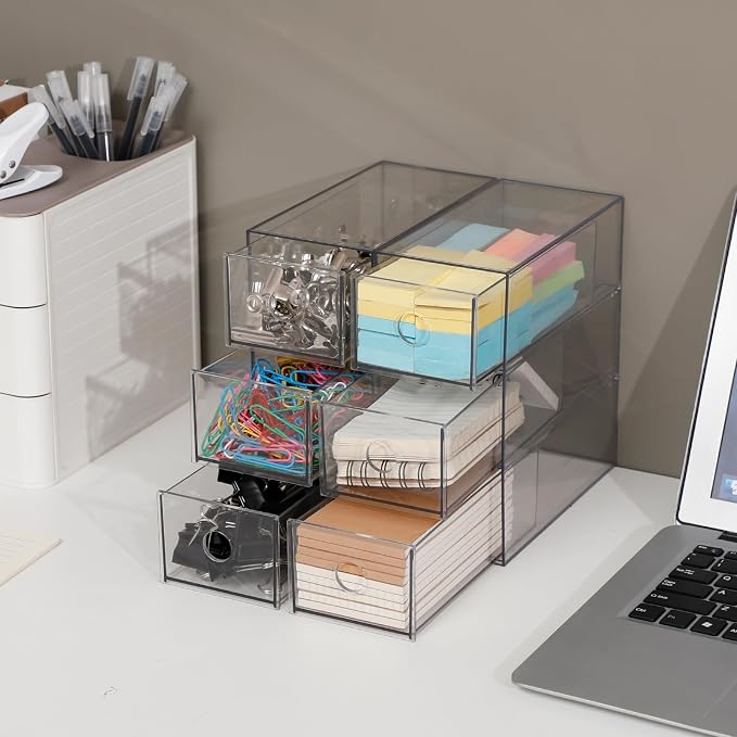 Clear Desk Drawers Organizer, 4 Pack, 12 Drawers, Plastic | For Home Office Supplies, Marker Pen, Art Crafts, Crayons, Coffee Pods, Makeup, For Bathroom, Kitchen, Pantry, Coffee Bar - Image 6