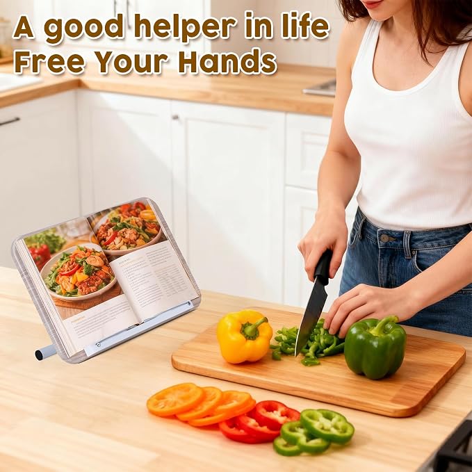 2 in 1 Dual-use Music Stand & Desktop Book Stand, Adjustable Height 16.5"-51", 100% Solid Wood Laptop Floor Stand Book Holder with Elastic Page Clips for Cookbooks (White) - Image 7