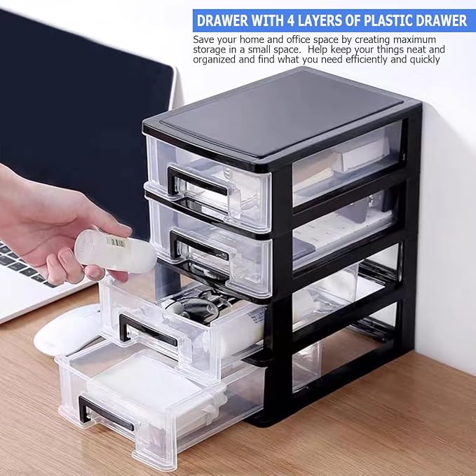 4 Tier Plastic Drawer Organizer Storage Box for Desk, Cosmetics, Jewelry, Office Supplies, Home Organization (8.46" x 5.9" x 9.84") - Image 4