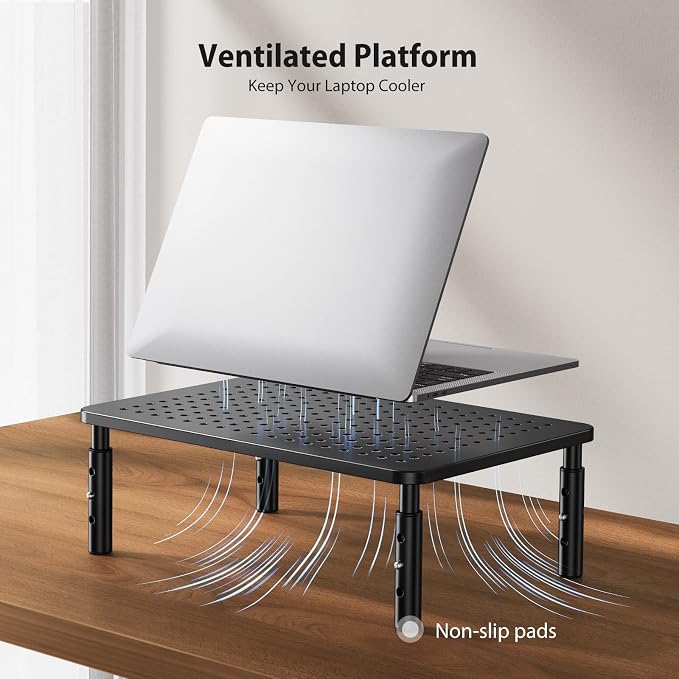 Monitor Stand, Monitor Riser 3 Height Adjustable, Laptop Stand Desk With Metal Vented Platform, Computer Stand for Printer, Laptop, PC Tower, Laptop Stand for Office & Home - Image 3