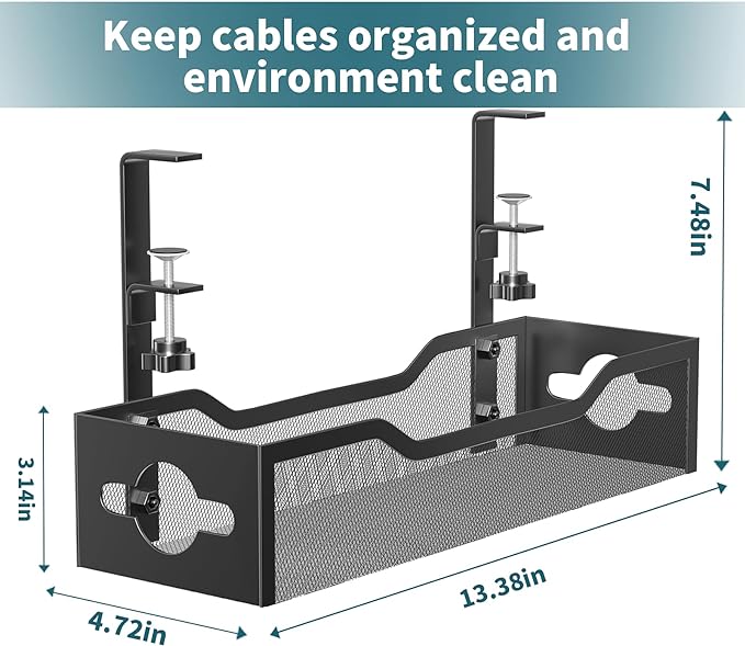 Under Desk Cable Management Tray 3 Pack, Cable Management Under Desk No Drill, Cable Organizer with Clamp for Wire Management, Cord Organizer for Office, Home - No Damage to Table (Black) - Image 6
