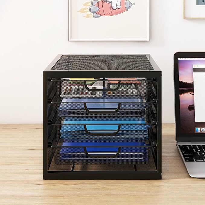 Natwind Mesh Desk Organizer with 4 Tier Sliding Drawers,Black | Paper Sorter, Multi-Functional Home Office Supplies Storage Tray for Letters, Documents,Mail, Files, Arts & Crafts Supplies by Natwind