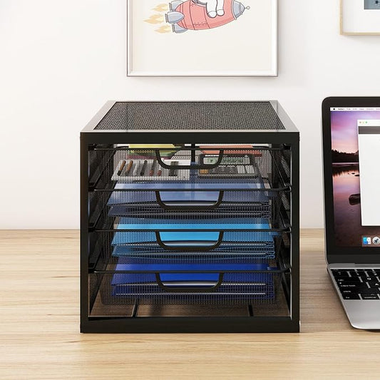 Natwind Mesh Desk Organizer with 4 Tier Sliding Drawers,Black | Paper Sorter, Multi-Functional Home Office Supplies Storage Tray for Letters, Documents,Mail, Files, Arts & Crafts Supplies by Natwind