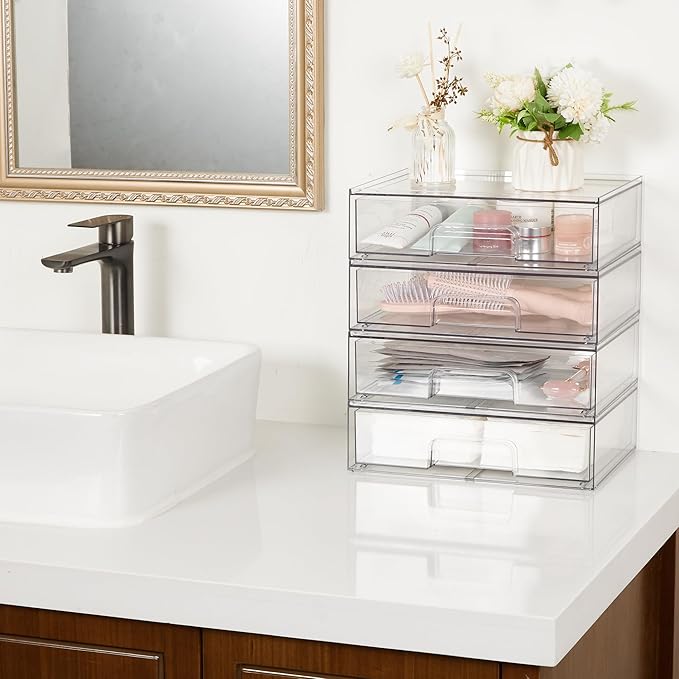 Vtopmart Clear Stackable Storage Drawers, 2 Pack Wide Plastic Organizers | Clear Pull-Out Plastic Drawers, Stackable Design for Makeup Palettes, Cosmetics, Beauty Supplies, Vanity, Cabinet and Desk - Image 2