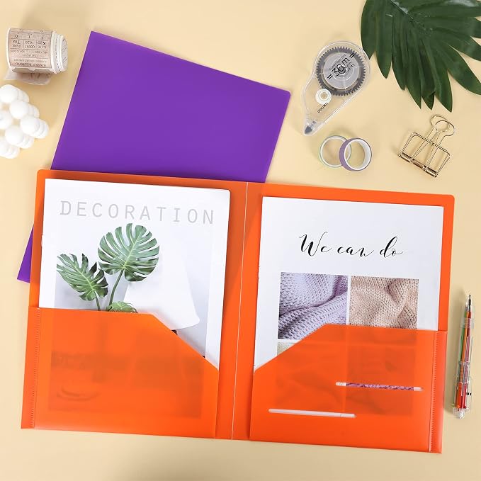 EOOUT 24pcs Folders with Pockets, Plastic Pocket Folders, 2 Pocket Folders with 2 Business Card Holder, 6 Colors, Letter Size, A4 Size, for Office, Teaching, Students and School - Image 5