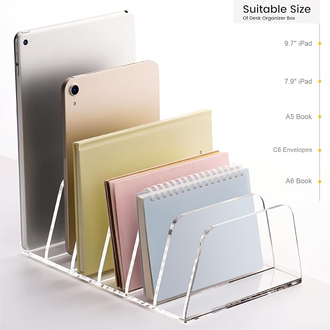 YUXUN Desk File Organizer,6-Section Acrylic Desk Organizer,Vertical File Sorter Holder Organization for Office School & Classroom (Clear - 1Pack) - Image 4