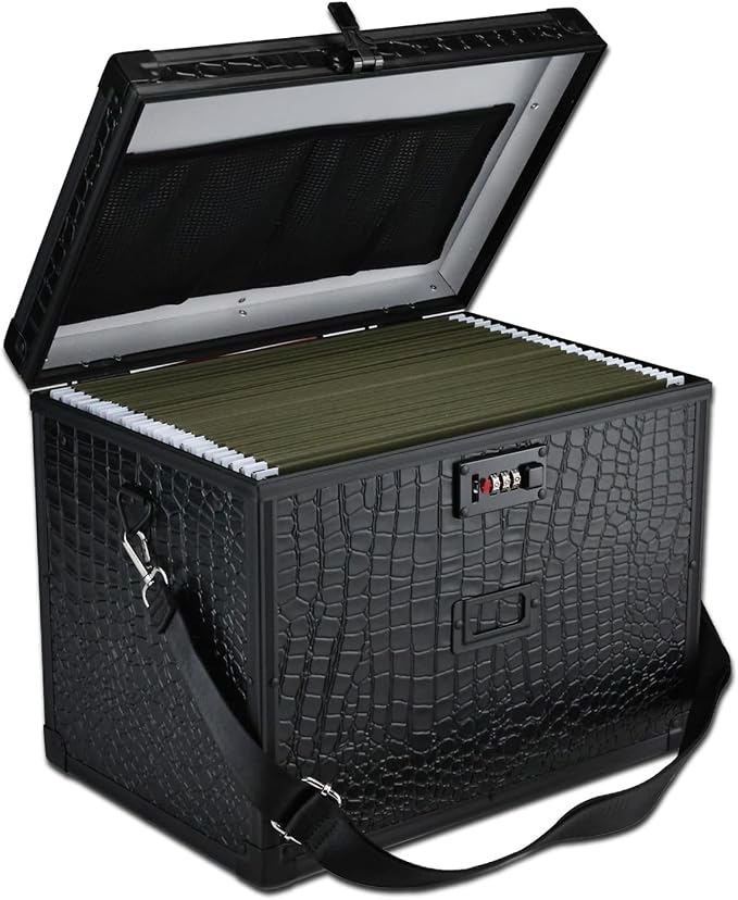 Hanging File Box for Letter, All-in-one set with 20 Folders | Portable Locking Filing Storage Box with Handle & Shoulder strap, Lockable File Cabinet Documents Safe, Lockbox Doc Organizer by Unknown