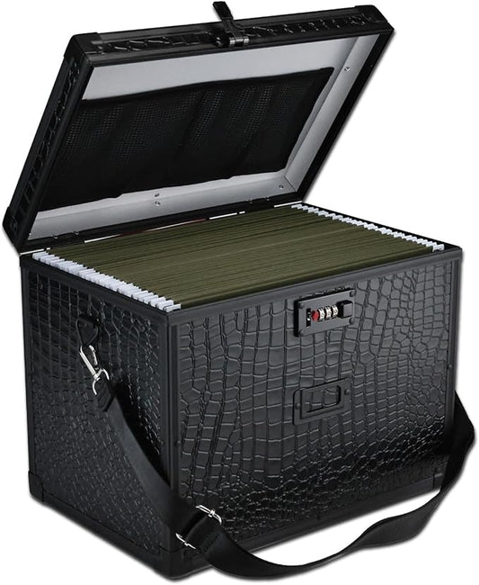 Hanging File Box for Letter, All-in-one set with 20 Folders | Portable Locking Filing Storage Box with Handle & Shoulder strap, Lockable File Cabinet Documents Safe, Lockbox Doc Organizer by Unknown