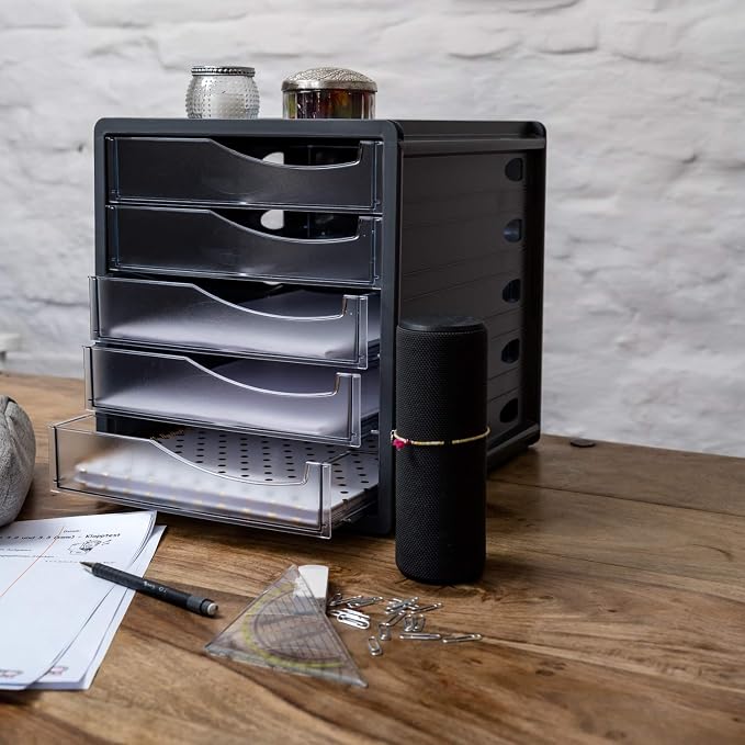 Rotho, Spacemaker, Drawer box/office box with 5 drawers, Plastic (PS) BPA-free, transparent/black, 33,5 x 28,5 x 32,0 cm - Image 5