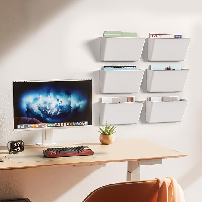 Gawerk Clear Acrylic Single Pocket, Plastic Hanging Wall Mount File Holder for Office Home (White, 8 Pack) - Image 6