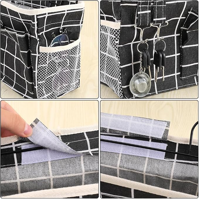 WADORN 3 Sets Wall Hanging Storage Bag, Multifunctional Door Closet Hanging Storage Basket with 6 Sticky Hooks Dorm Room Bedside Caddy Organizer for Bedroom Kitchen Bathroom, Black - Image 3