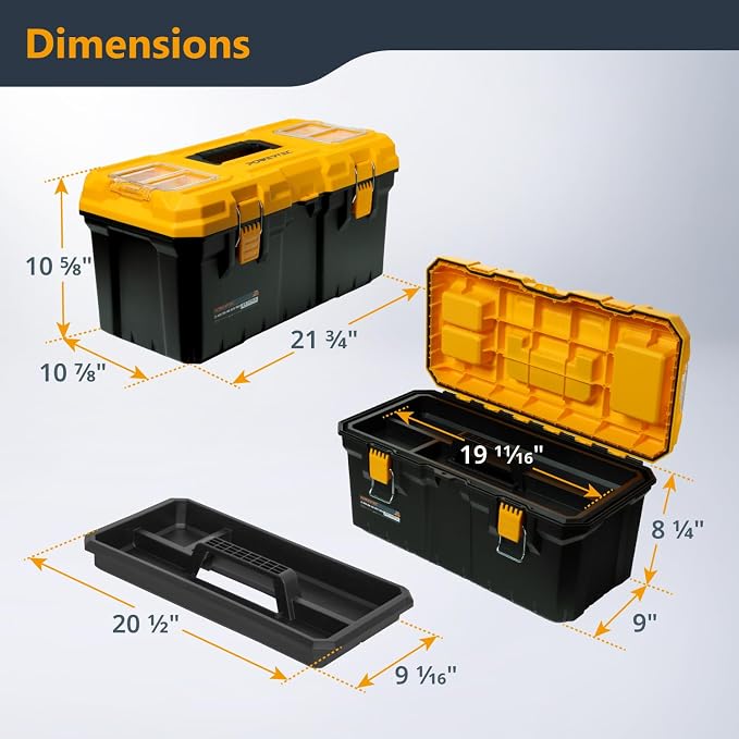POWERTEC PRO 22-Inch Tool Box with Trays - Lockable, Metal Latch, Organizer, Portable Storage for Tools, Small or Mid-Sized Parts (72363V) - Image 2