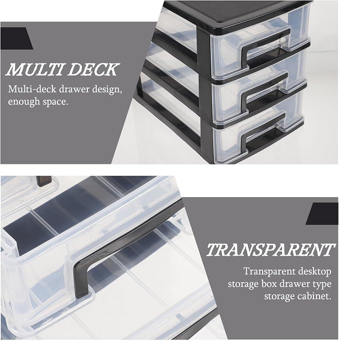 Cabilock 3 Tier Plastic Storage Cabinet 8.30X7.55X5.98In Multi-Layer Drawer Organizer Portable Storage Box for Office Study Small Space Use - Image 6