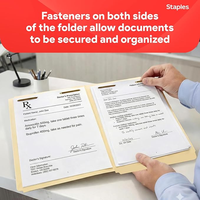 Staples File Folders, Reinforced End-Tab with Fasteners, Letter Size, Perfect for Home, Office or Classroom, 50-Pack, Manila - Image 5