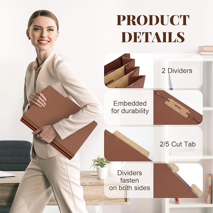 AmazingSpark 24 Pcs Classification Folder Letter Size Bulk 2 Divider Pressboard File Folder with Expansion 2 Prong Fastener Heavy Duty Office File Organizer for School Medical Document(Kraft Paper) - Image 3