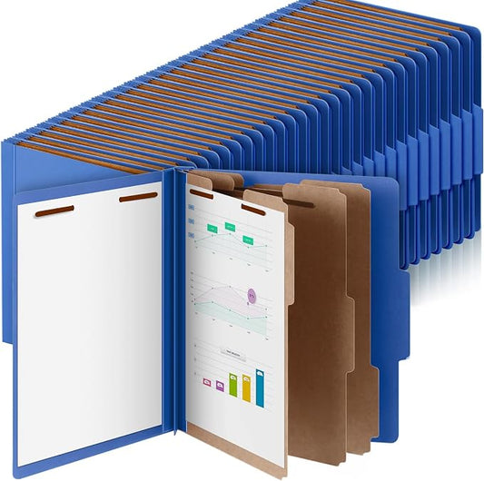 Skyygemm 60 Pcs Classification Folder Letter Size, 3 Divider File,Dark Blue | Back to School Supplies, Pressboard File with Fastener, Expanding Organizer Bulk for School Teacher, Office Employee, Staff by Skyygemm