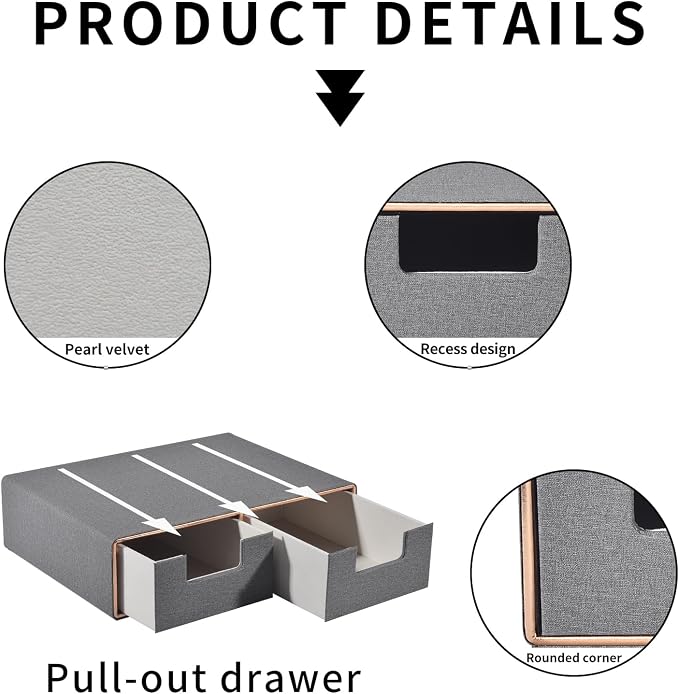 Pu Leather Stackable Desk Drawer Organizer,2-Drawers Desk Caddy for Office Bathroom Bedside Table Dressing Table,Grey - Image 7