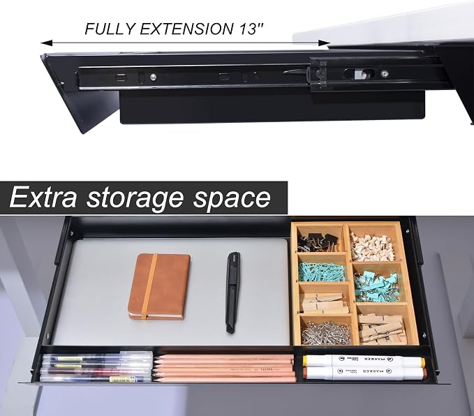 Large Under Desk Mounted Sliding Drawer with Bamboo Tray and 60 Degree Tilt Panel to Pull Out, 22'' Long & 13'' deep Large Storage Organizer for Sit Stand Workstation - Image 3