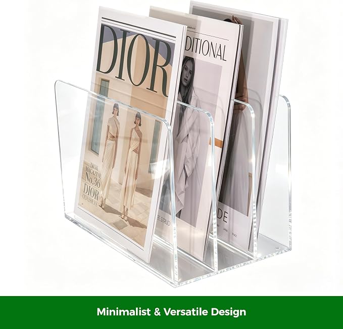 Acrylic Magazine File Holder, 3-Section A4 Desk Organizer | Fits A4 documents, 11.22"W x 7.68"H x 6.69"D, ideal for letters, folders & notebooks, 5mm thick premium clear acrylic - Image 5