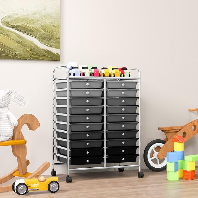 GOFLAME 20-Drawer Rolling Storage Cart, Multifunctional Art Craft Organizer Cart, Mobile Utility Storage Cart with Removable Drawers & Lockable Wheels, Craft Cart for Home Office School, Grey Gradient - Image 8