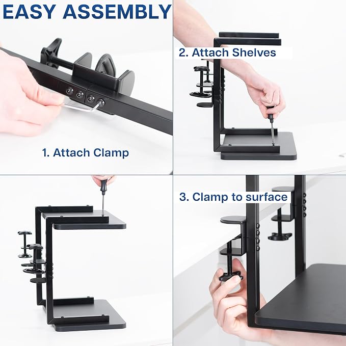 VIVO Clamp-on 16 inch Flexible 2-Tier Shelving Unit for Table Accessories, Gaming Devices, and More, 4 Configuration Options, Desktop Organizer, Black, DESK-SHELF2CS - Image 7