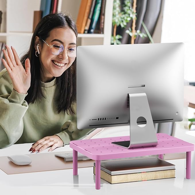 WALI Computer Monitor Stand for Desk, Adjustable Laptop Riser, up to 44 lbs | Desk Monitor Riser Underneath Storage, Fits Notebook, Laptops, Printers, for Home, Office, School (PTT001-P),1 Pack, Pink - Image 9