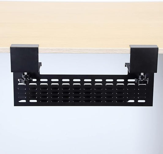 AEONS Under Desk Cable Management Tray Wire Cord Organizer Removable C Clamp Mount No Drill Computer Cord Raceway and Modesty Panel, Black, 16-inch by AEONS