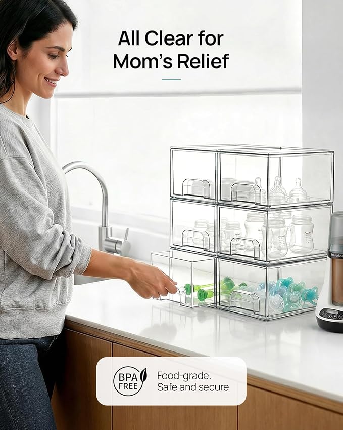 Vtopmart 12 Pack Small Clear Stackable Storage Drawers | Plastic Bins, Bathroom Makeup Organizer, For Vanity, Undersink, Kitchen Cabinets, Pantry, Home Organization - Image 5