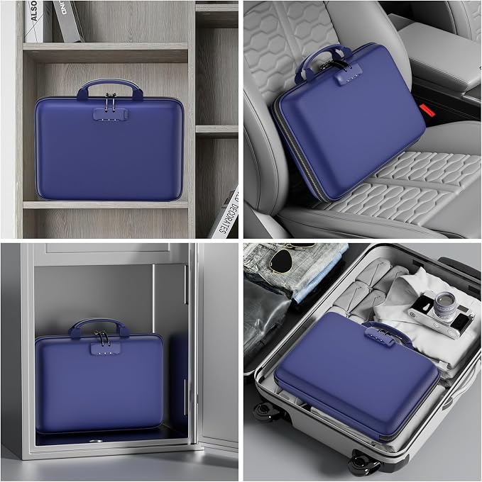 DocSafe Fireproof File Organizer with Lock, Hard-Shell Case Fireproof Document Box with 13 Pocket Accordion File Folder, Portable Home Office Travel Safe Storage for Important Documents Laptop Blue - Image 6