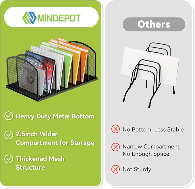 MINDEPOT Desk File Organizer 7 Sections Upright Mesh File Sorter Organizer for Desk, Office Organization File Holder for Home, Office & Classroom (Black, 1Pack) - Image 7