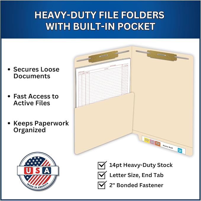 Manila Pocket File Folders, Doctor Stuff, Letter Size Reinforced End Tab Folder with 1/2 Pocket on Inside Left and 2" Bonded Fastener on Inside Top Right and Left, 14 pt Manila Stock, Box of 50 - Image 4