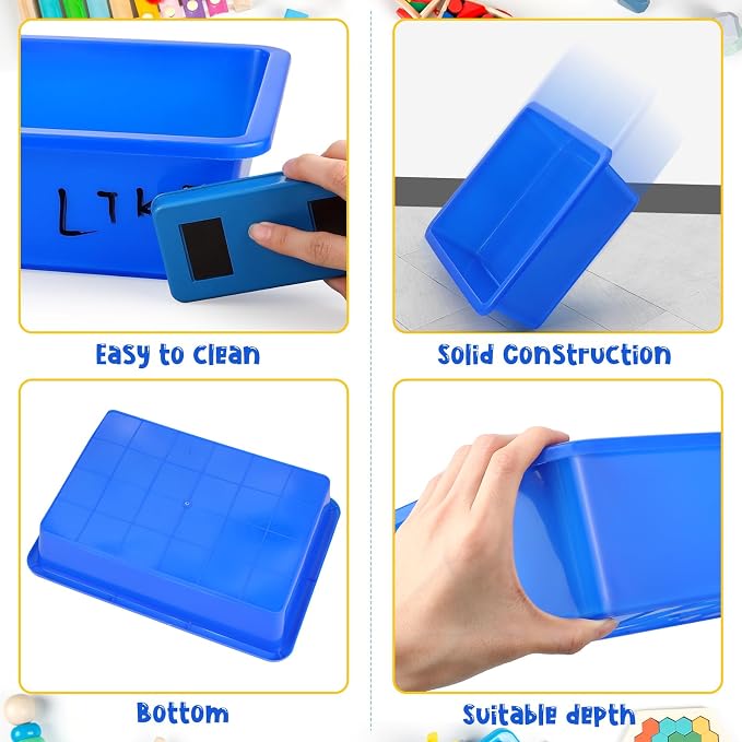 18 Pcs Flat Storage Organizer Bins Letter Size Paper Tray Classroom Storage Plastic Art Trays Classroom Pencil Organizer Baskets for School Office Teacher Book Organization(Blue) - Image 2
