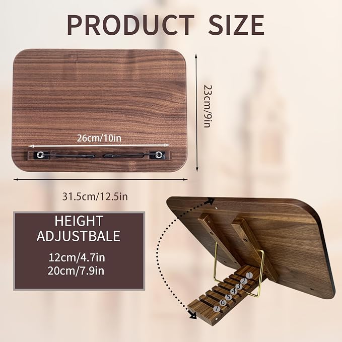 Portable Book Stand for Reading, Adjustable Wooden Laptop Stand. Foldable Desktop Stand for Cookbook, Fits All Books (Walnut, Chinoiserie Simple) - Image 2