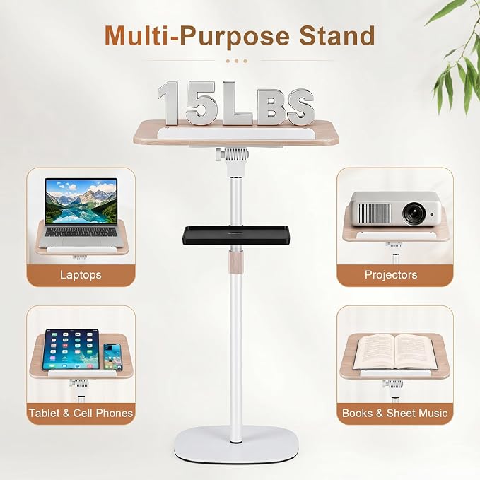 2-in-1 Floor & Desktop Music Book Stand, Adjustable Height 19.7-51.2 in | Dual-use Detachable Reading Stand, Features Storage Tray and Page Clips for Sheet Music, Laptops & Cookbooks - Image 4