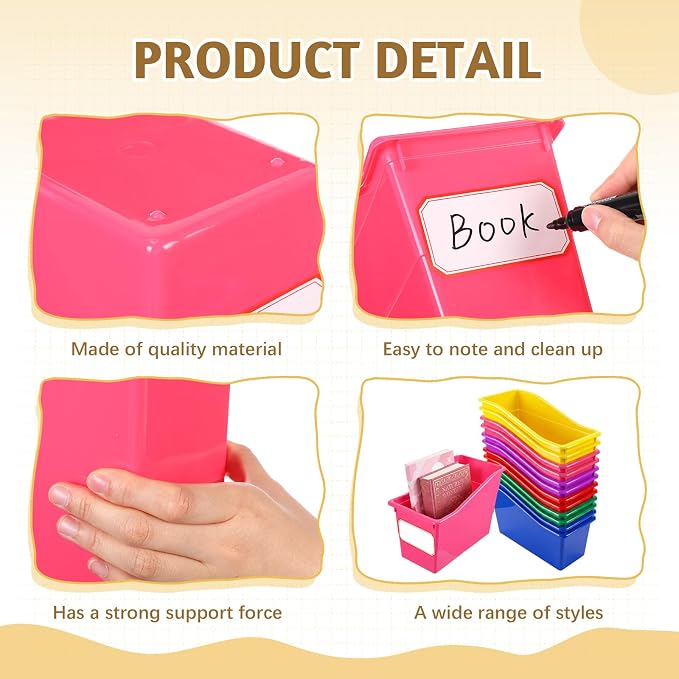 Teling 36 Pcs Book Bins Bulk for Classroom Storage Plastic Magazine Holder with Label Interlocking File Folder Organizer Binder Container Box for School Office Desktop Bookshelf Home (Rainbow Bright) - Image 4