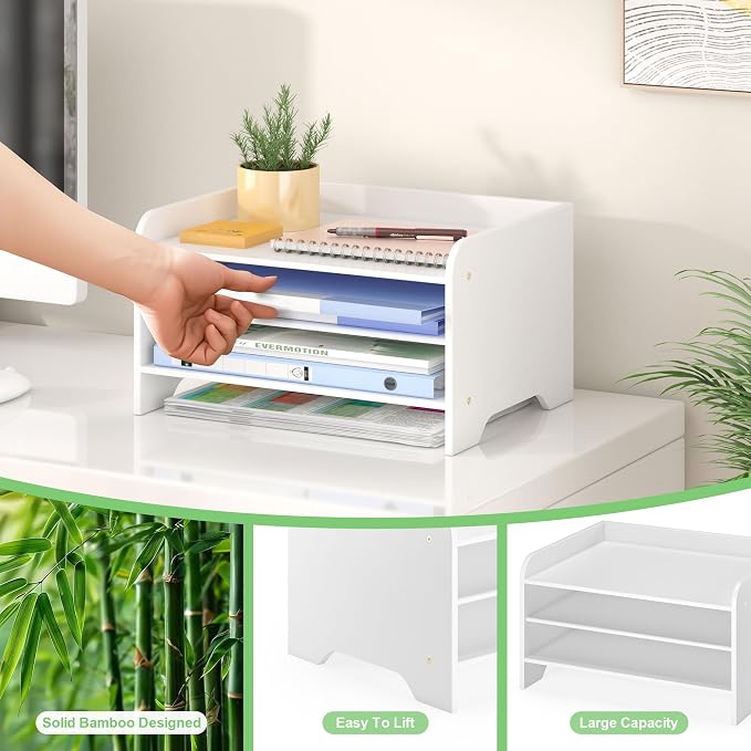 Bamboo File Organizer for Desk, Desktop Paper Tray and Mail Holder | Three open tiers keep A4/letter paper, folders, bills and mail sorted, visible and easy to reach while saving desk space - Image 6